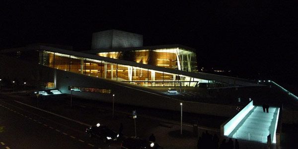 Night view of the Opera House in Oslo